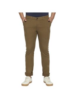 BASICS - Tapered Fit Fir Brown Stretch Trousers