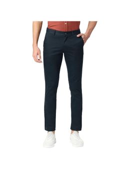 BASICS - Tapered Fit Anthracite Navy Blue Cotton Stretch Trousers