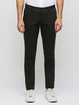 BASICS - Tapered Fit Ebony Grey Cotton Stretch Trousers