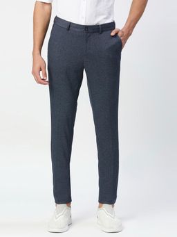 BASICS - Tapered Fit Blue Night Poly Rayon Stretch Knit Trousers