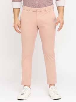 BASICS - Tapered Fit Tuscany Pink Cotton Stretch Peach Twill Trousers