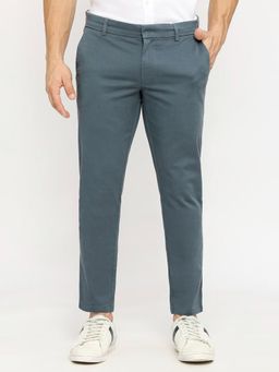 BASICS - Tapered Fit Trooper Teal Cotton Stretch Peach Twill Trousers