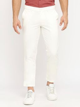 BASICS - Tapered Fit Pristine Ecru Cotton Stretch Dobby Trousers