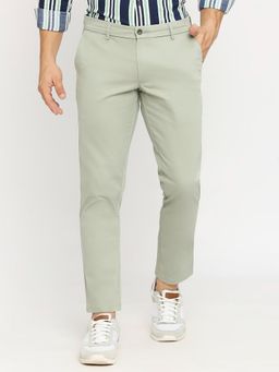 BASICS - Tapered Fit Seagrass Green Cotton Stretch Dobby Trousers