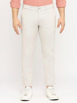 BASICS - Tapered Fit Moonstruck Stone Cotton Stretch Dobby Trousers