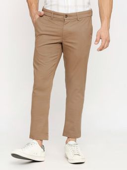BASICS - Tapered Fit Caribon Brown Cotton Stretch Dobby Trousers