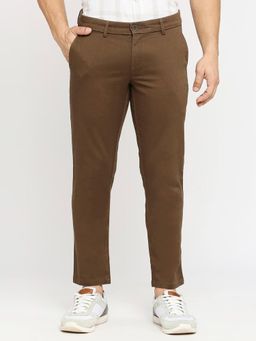 BASICS - Tapered Fit Desert Brown Cotton Stretch Dobby Trousers