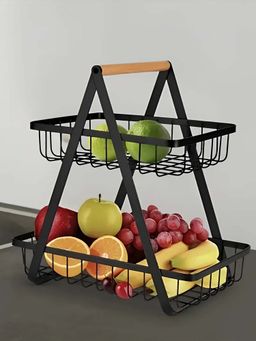 DecorTwist - Metal 2Tier Multifunctional Kitchen Rack Black
