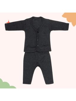 Superminis - Grey Wool Textured Thermal Top With Thermal Pant