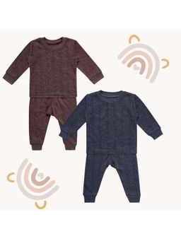 Superminis - Multi-Color Wool Textured 2 Thermal Top With 2 Thermal Pant (Pack of 4)