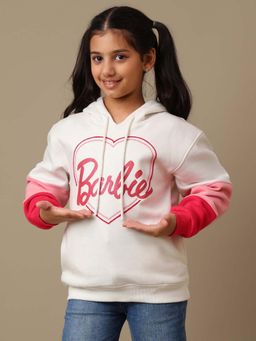 Kidsville - Official Barbie Puff Glitter Printed Regular Fit Hoodie For Girls