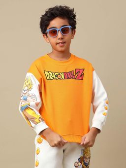 Kidsville - Official Dragon Ball Z Printed Orange & White Oversized Sweatshirt For Boys