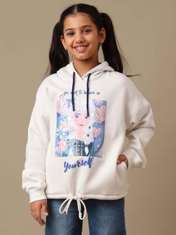 Kidsville - Official Frozen Pigment Printed Oversized Off White Hoodie For Girls