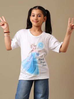 Kidsville - Official Frozen Glitter Printed Oversized Fit Pure Cotton Tshirt For Girls