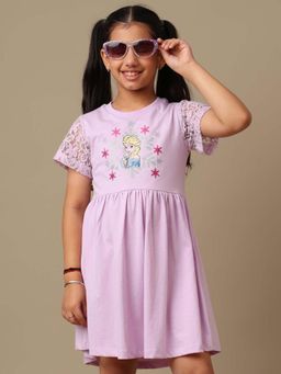 Kidsville - Official Frozen Graphic Printed Pure Cotton Purple Frock Dress For Girls