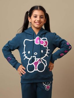 Kidsville - Official Hello Kitty Printed Relaxed Fit Blue Pullover Hoodie For Girls