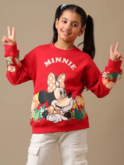 Kidsville - Official Mickey & Friends Sequins Printed Oversized Red Sweatshirt For Girls