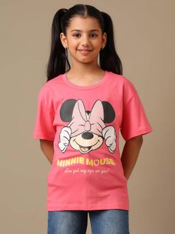 Kidsville - Official Mickey & Friends Printed Cotton Oversized Pink Tshirt For Girls