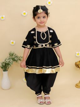 MUD KID - Black Cotton Embroidered Anarkali Kurta With Dhoti
