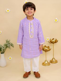 MUD KID - Purple Cotton Embroidered Kurta With Pyjama
