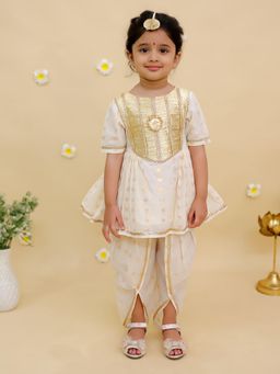 MUD KID - Off White Cotton Embroidered Anarkali Kurta With Dhoti