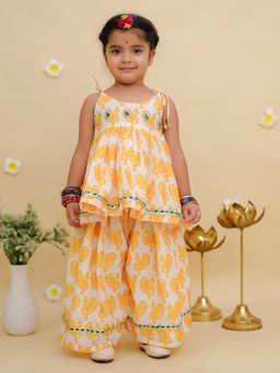 MUD KID - Yellow Cotton Printed Kurti With Palazzo