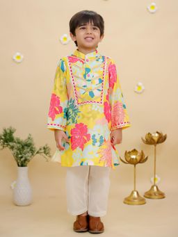 MUD KID - Multi-Color Silk Floral Kurta With Pyjama