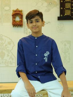 LH - Blue Cotton Embroidered Shirt