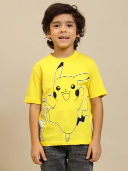 Kidsville - Official Pokemon Pikachu Graphic Printed Pure Cotton Yellow Tshirt for Boys