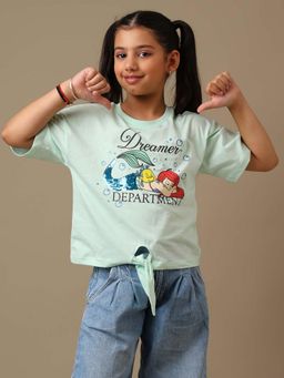 Kidsville - Official Disney Princess Pigment Printed Oversized Fit Green Tshirt For Girl