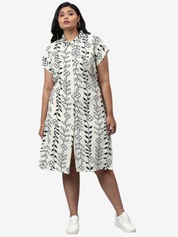 Instafab Plus - Size Women Floral Design Casual Dress Beige