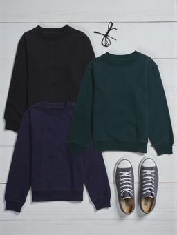 The Fit Theory - Boys Multi-Color Relaxed Fit Sweatshirts (Pack of 3)