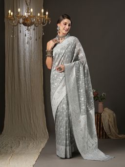 Akhilam - Womens Cotton Silk Grey Woven Design Designer Saree with Unstitched Blouse