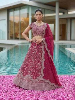 SERONA FABRICS - Pink Semi-Stitched Lehenga and Unstitched Blouse with Dupatta