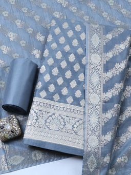 MEENA BAZAAR - Grey Woven Chanderi Unstitched Kurta with Pant and Dupatta