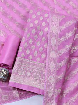 MEENA BAZAAR - Pink Woven Chanderi Unstitched Kurta with Pant and Dupatta