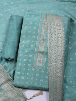 MEENA BAZAAR - Printed Chanderi Green Unstitched Kurta with Pant and Dupatta