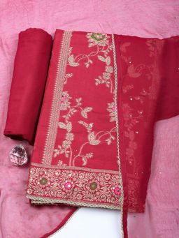 MEENA BAZAAR - Pink Woven Chanderi Unstitched Kurta with Pant and Dupatta