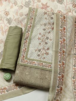 MEENA BAZAAR - Printed Green Cotton Unstitched Kurta with Pant and Dupatta