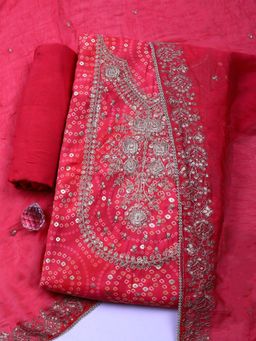 MEENA BAZAAR - Pink Embroidered Cotton Unstitched Kurta with Pant and Dupatta