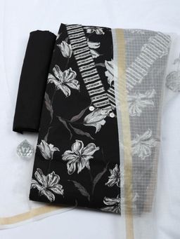 MEENA BAZAAR - Embroidered Black Cotton Unstitched Kurta with Pant and Dupatta