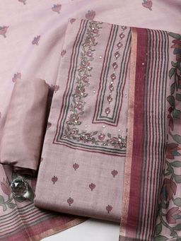 MEENA BAZAAR - Embroidered Pink Art Silk Unstitched Kurta with Pant and Dupatta