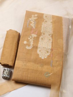 MEENA BAZAAR - Woven Chanderi Mustard Unstitched Kurta with Pant and Dupatta