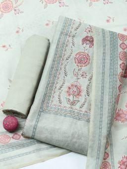 MEENA BAZAAR - Green Woven Chanderi Unstitched Kurta with Pant and Dupatta