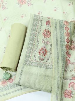 MEENA BAZAAR - Green Woven Chanderi Unstitched Kurta with Pant and Dupatta