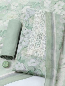 MEENA BAZAAR - Green Floral Cotton Unstitched Kurta with Pant and Dupatta