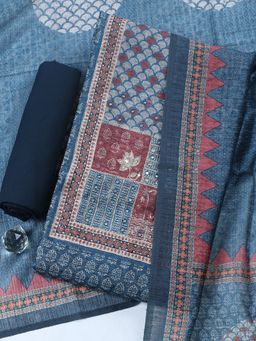 MEENA BAZAAR - Blue Embroidered Chanderi Unstitched Kurta with Pant and Dupatta