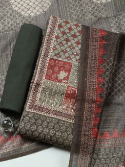 MEENA BAZAAR - Green Embroidered Chanderi Unstitched Kurta with Pant and Dupatta