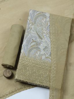 MEENA BAZAAR - Green Embroidered Chanderi Unstitched Kurta with Pant and Dupatta