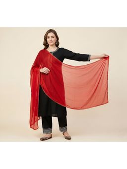 MUFFLY - Red Elegant Solid Nazneen Chiffon with Lace Border Dupatta